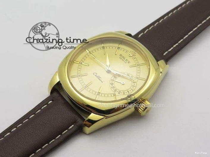 MiroTime 0505 Thermal Cellini Date YG Gold Sticks Dial On Brown Leather Strap A 3885